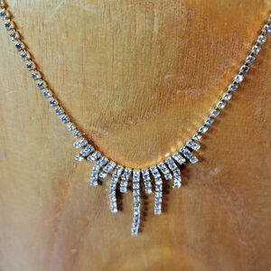 Vintage Signed Monet Gold Tone Rhinestone Necklace 16" Long Costume Jewelry